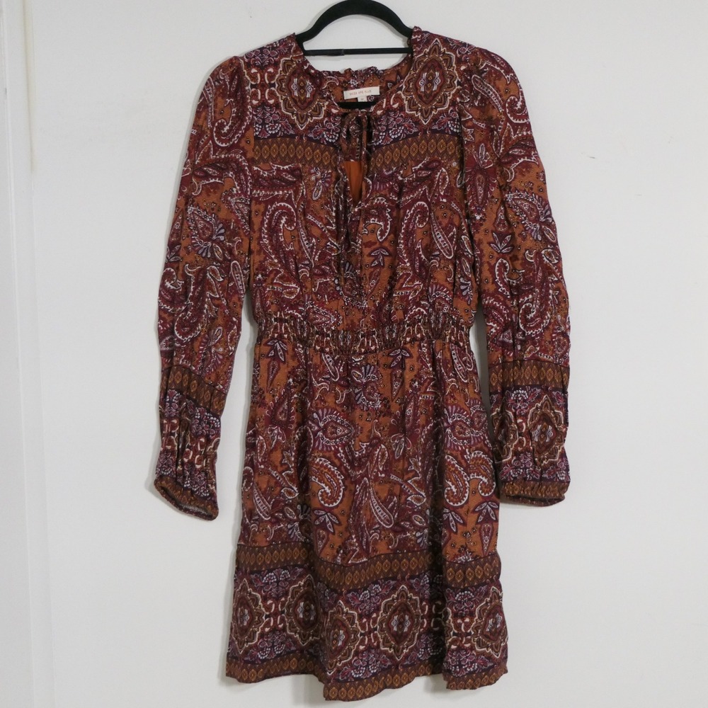 Womens Dress M Rust Paisley Mini Bohemian Earthy Peasant Retro Autumnal  Fall
